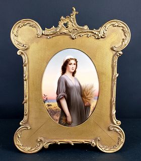 Continental Porcelain Plaque of Ruth on Giltwood Frame, Circa 1900