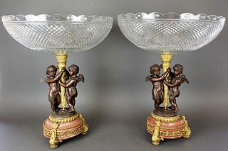 Pair of Large Gilt & Patinated Bronze w/ Baccarat