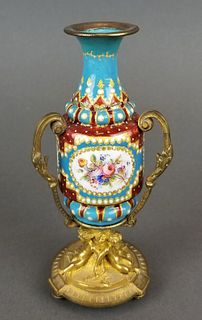19th C. French Enamel Figural Vase