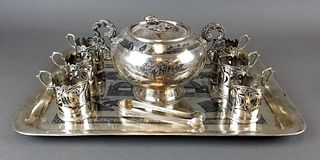 Persian Silver Hand Engraved Teaset from Ahvaz