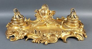 19th C French Louis XVI Style Gilt Bronze Inkwell