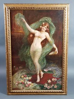 19th C. Orientalist Painting of Nude Maiden Signed,