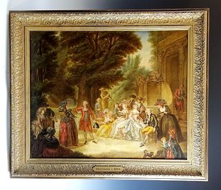 Early 19th C. American Painting "Courtyard Scene"