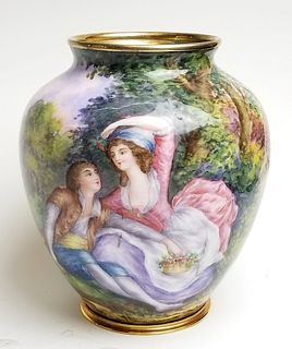 19th C. Viennese Enamel Vase with Gold over Silver