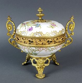 Fench Sevres Depose Porcelain and Bronze Candy Dish,