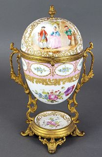 French Sevres Porcelain & Bronze Egg Shaped Vase