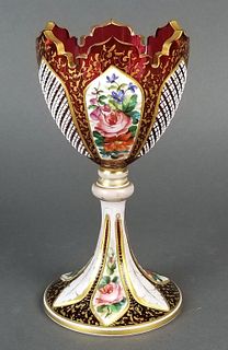 19th C. Bohemian Diamond Cut Goblet