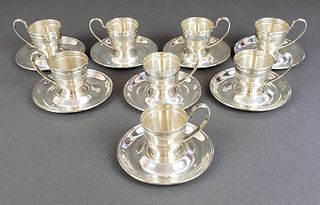 Set of 8 Sterling Silver Cup & Saucers