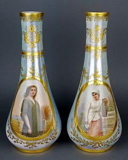 Pair of Exquisite Large Royal Vienna Hanpainted Vases,