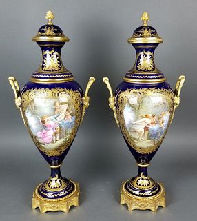 Pair of 19th C. Sevres Bronze and Porcelain Vases