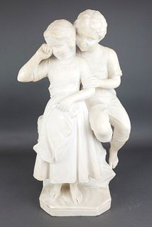 Large Marble Sculpture of Boy & Girl