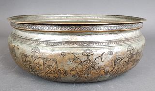 17th-18th C. Persian Silverplated Hand Engraved Bowl
