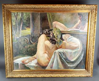 Large Oil on Canvas of Nude Woman