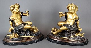 Pair of French Gilt & Patinated Bronze Figures of
