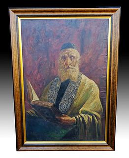 Monumental Oil on Canvas of a Rabbi Signed