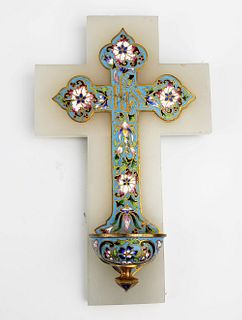 French Champleve Enamel Cross on Plaque