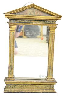 Classic Italian Tabernacle Mirror, 17th century or later, gilt wood and gesso frame, having painted crest, having original paint and writing, probably
