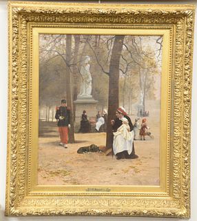Ferdinand Bassot (French, 1843 - 1900), Day in the Park, oil on glue lined canvas, signed lower left "Bassot," 24 1/4" x 19 3/4".