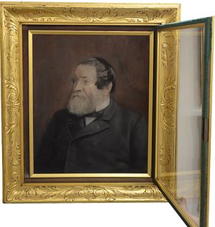 American School (late 19th century), Portrait of a Gentleman, pastel on paper, signed faintly lower right: L.S.G. Parker 93, in gilt frame with hinged