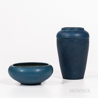 Rookwood Pottery Blue Matte Vase and Bowl