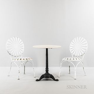 Two Francois Carre Sunburst Side Chairs and Cafe Table