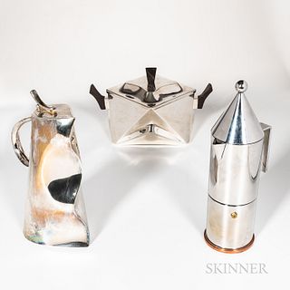 Ravissant Modernist Sterling Coffeepot and Tureen and an Alessi Espresso Pot