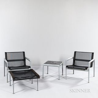 Two Richard Schultz (American, b. 1926) for Knoll Studios 1966 Patio Lounge Chairs, Ottoman, and Table