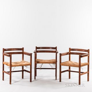 Three Borge Mogensen (Danish, 1914-1972) Armchairs with Woven Seats