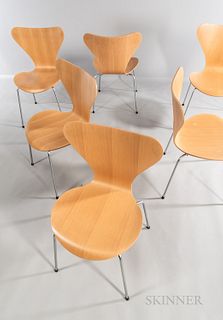 Six Arne Jacobsen (Danish, 1902-1971) for Fritz Hansen Series 7 Side Chairs