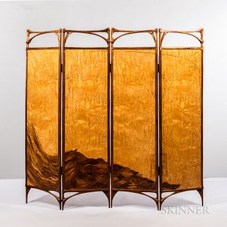 Virginia "Ginny" Blanchard Art Nouveau-inspired Four-panel Peacock Screen
