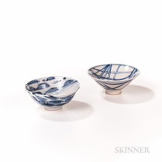 Two Makoto Yabe (Japanese/American, 1947-2005) Blue and White Bowls