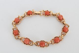 Art Deco 18K Gold & Red Coral Bracelet