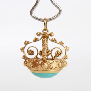 Victorian Style 18K Gold & Turquoise Drop Pendant