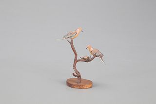 Miniature Dove Pair with Chicks, Allen J. King (1878-1963)