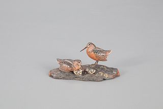 Miniature Woodcock Pair with Chicks, Allen J. King (1878-1963)