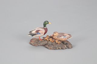 Miniature Mallard Pair with Ducklings, Allen J. King (1878-1963)