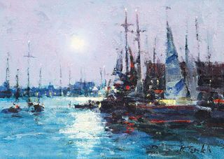 John Charles Terelak (b. 1942), Moonlight, Gloucester Harbor