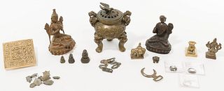 Ottoman Empire Bronze Adornment and Asian Decorative Object Assortment