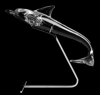 Daum Crystal Dolphin with Chrome Stand