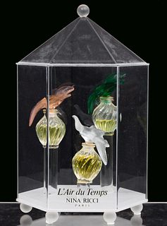 Lalique Crystal 'L'Air du Temps' Perfume Bottles and Display