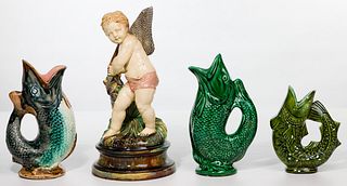 Majolica Figurine and Fish Gurgler Mug Assortment