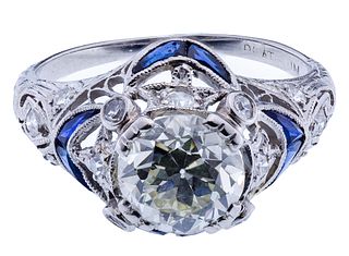 Platinum, Sapphire and Diamond Ring
