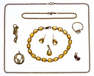 14k and 10k Yellow Gold and Gemstone Jewelry Assortment