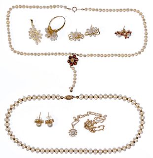 14k Yellow Gold and Pearl Jewelry Suite Assortment