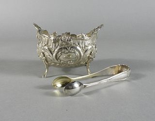 Silver Sugar Bowl & Silver Tongs, 19th Century