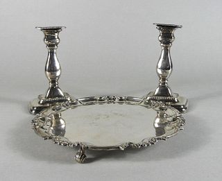 Silver Plated Candlesticks & Waiter, 19th Century