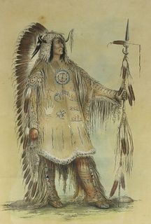 After G. Catlin, Hand Coloured Litho, Native Chief
