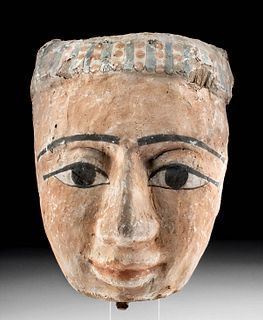 Egyptian Polychrome & Gesso Wood Mummy Mask
