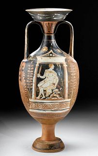 Huge Greek Apulian Amphora, Naiskos w/ Seated Warrior