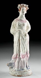 Canosan Polychrome Terracotta Standing Female Votive